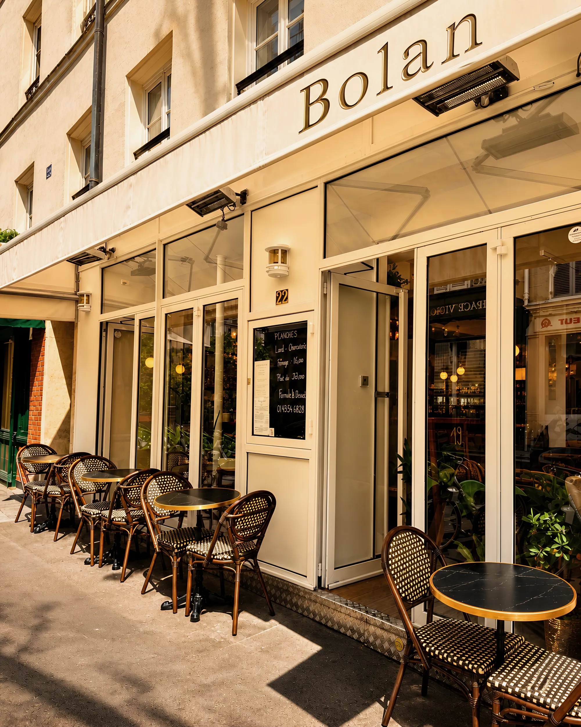 Terrasse et façade de Bolan, Quartier Latin